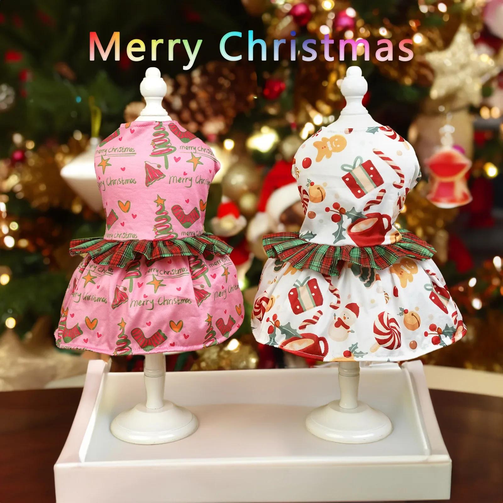 

New Pet Christmas Dress Holiday Party Plaid Dress Up Dog Clothes S білий