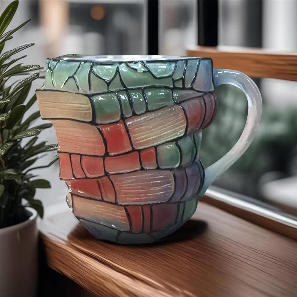Painted Book Mug, Colored Glass Book Coffee Mug, Novelty Colorful Acrylic Books Shaped Coffee Cup Gifts For Book Lovers Readers Librarians