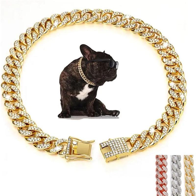 

Cuban Chain Pet Accessories: Safety Buckle Cat Necklace, Dog Collar & Leash Silver 20cm