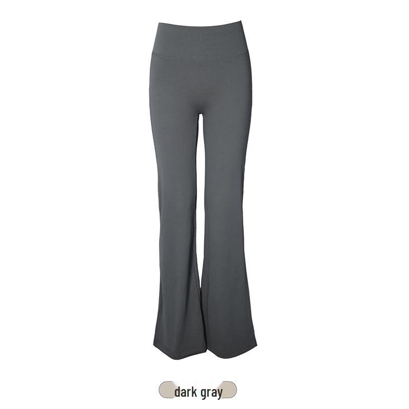 

Women s High Elastic Ice Silk Yoga Pants with Tummy Control - Slimming, Hip-Lifting, and Comfortable Bell Bottoms Large темно-серого