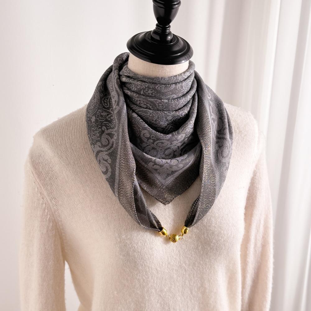 

1Pc New Magnetic Buckle Jacquard Twill Cotton And Linen Scarf Women S Autumn And Winter Temperament Versatile Square Scarf
