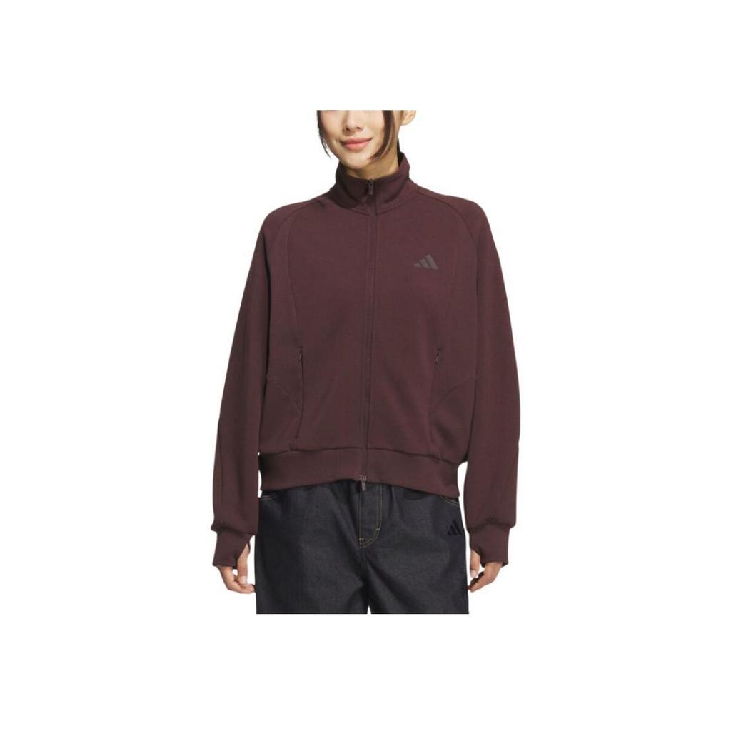 Adidas Womens Loose Jacket Comfortable Stand Collar Long Sleeve Women Jacket Deep-Red KF2543