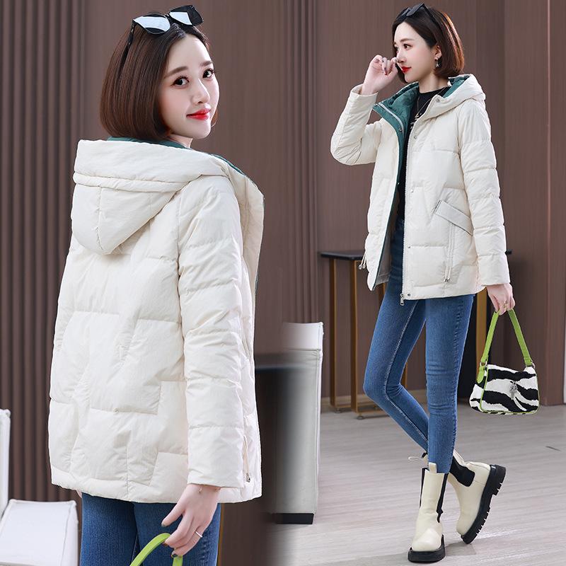 

Модная женская куртка-пуховик с капюшоном 2024: Тонкий, Плотный и Уютный для Зимы M (up to 115 jin) бежевый