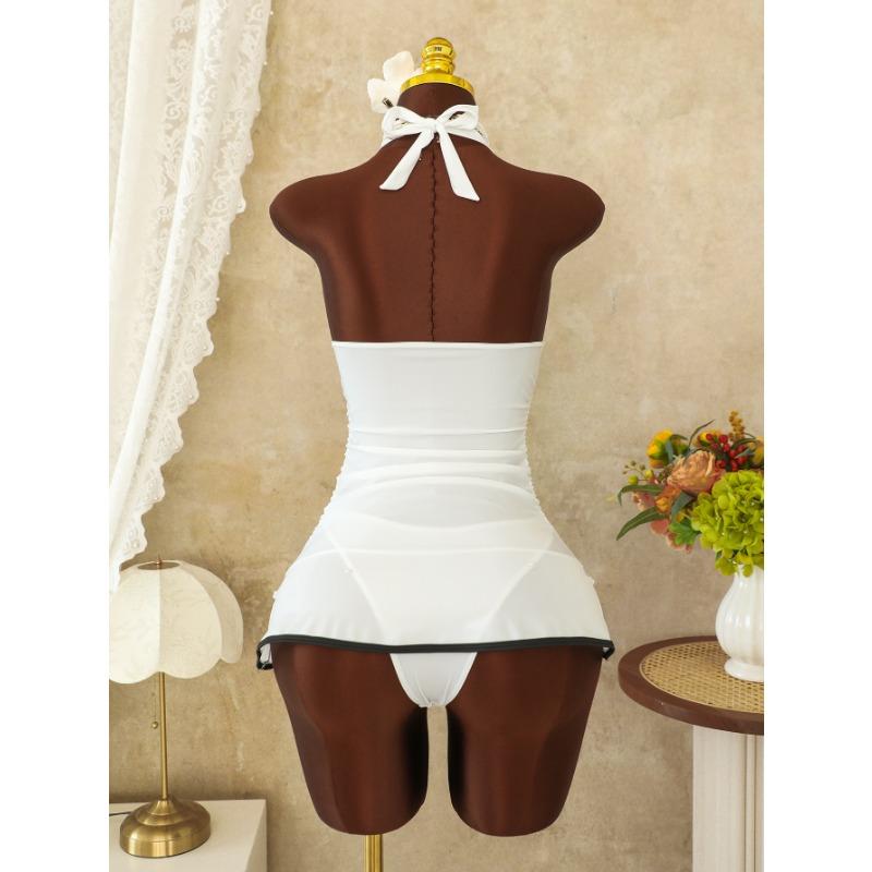 Maillot de bain une pièce sexy pour femme, couleur unie, à nouer au cou, à volants