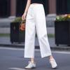 Women's Dark Blue High-Waisted Wide-Leg Casual Pants - Loose Fit for Pear-Shaped Figures, Spring Season.