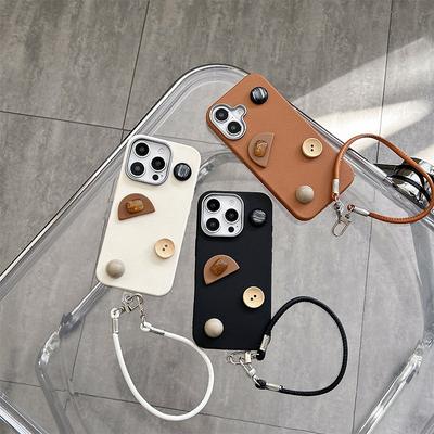 Geometric Button Gemstone Phone Case for IPhone17promax Hand Strap Silicone for Apple 16 Anti-fall Soft Case