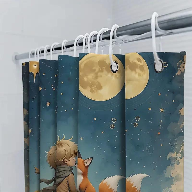 Enchanting Little Prince and Fox Shower Curtain - Space Fantasy Design for Kids and Adults - Durable Waterproof Fabric