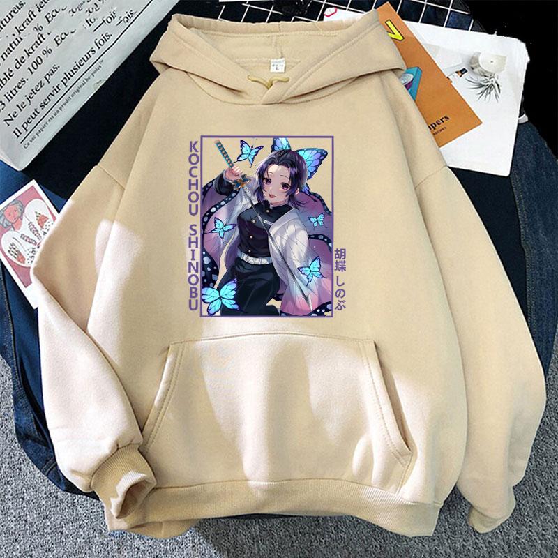 New Anime Kochou Shinobu Printed Hooded Sweatshirt Autumn Winter Women Men Harajuku Hoodie Fleece Loose Casual Hoodies