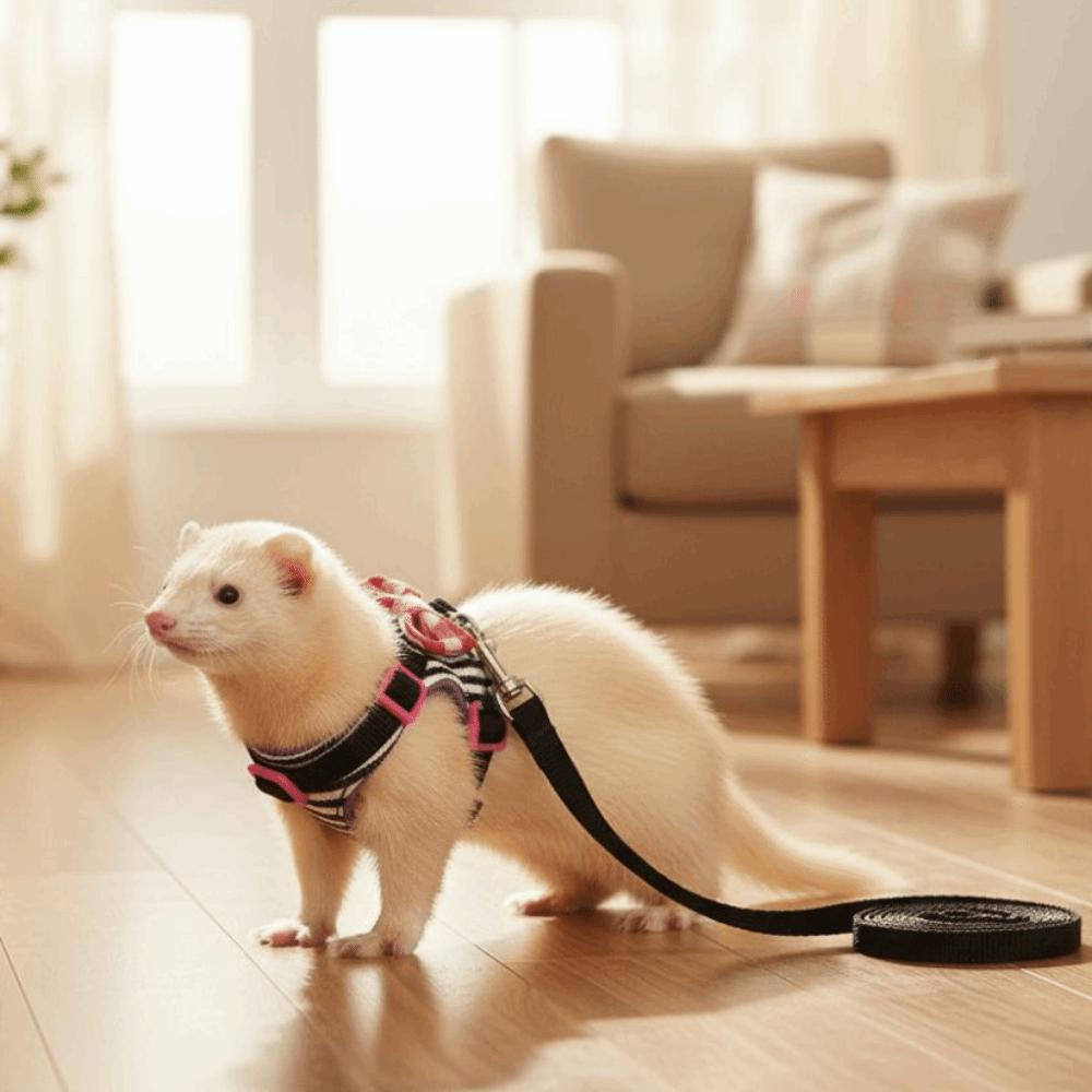 Adjustable Hamster Harness Escape-Proof Comfortable Hamster Chest Strap with Bow Bells Rabbit Vest Leash for Small Animal