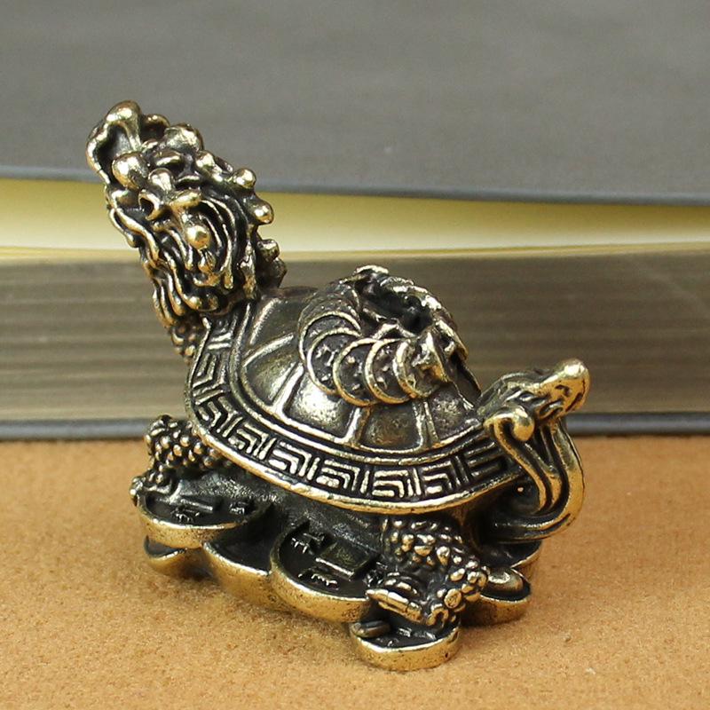 Reine Kupfer Geld Schildkrötenfigur: Retro Messing Schildkröte auf Münzen Teetisch Ornament