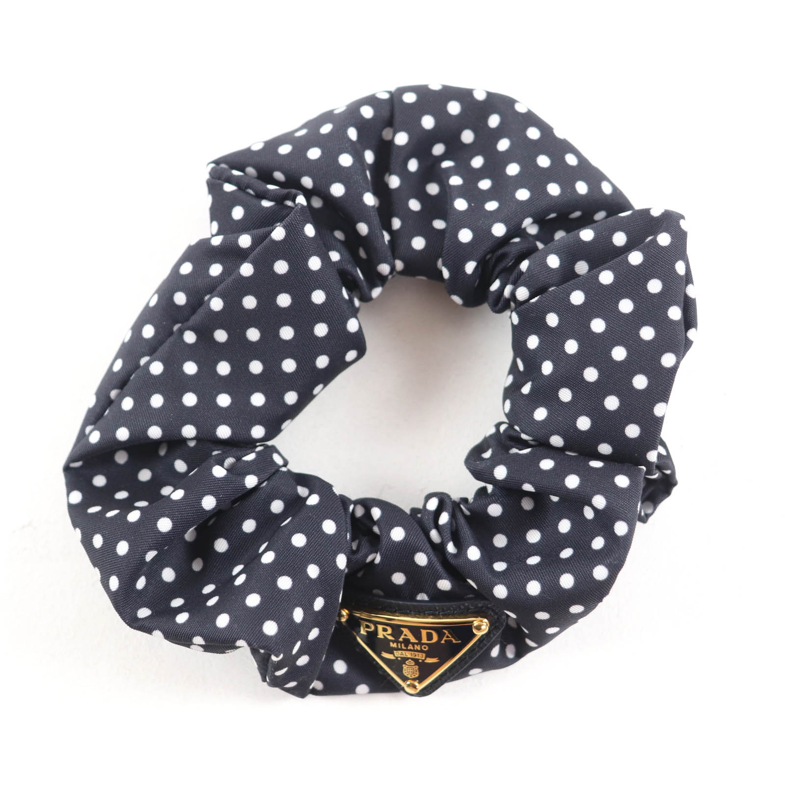 

Excellent PRADA hair accessory Scrunchie Black Dot Black White Nylon 1IF015 Used