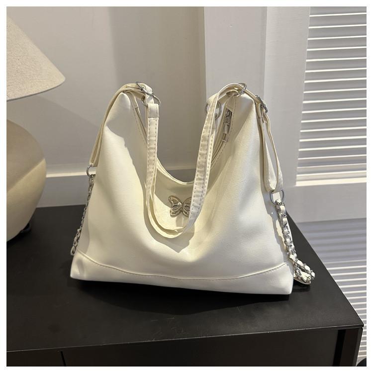 Trendy Korean Style Soft Pu Leather Shoulder Bag In Black White Silver