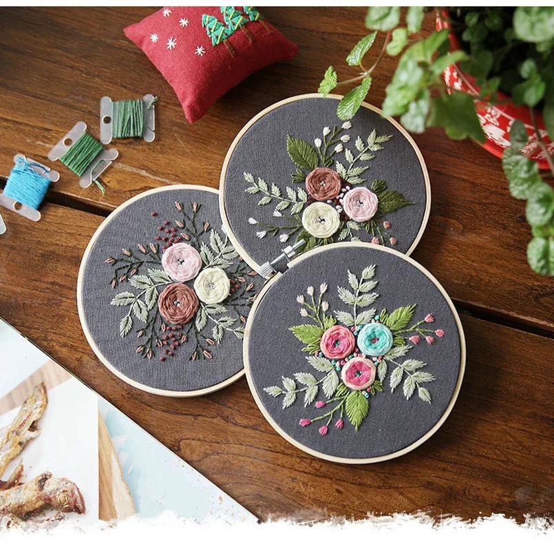 DIY Embroidery Flower Handwork Needlework for Beginner Cross Stitch Kit Ribbon Painting Embroidery Home Decoration