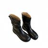 Flat-bottomed short boots women's 2025 new autumn and winter super fire stacking boots round head sleeve medium boots