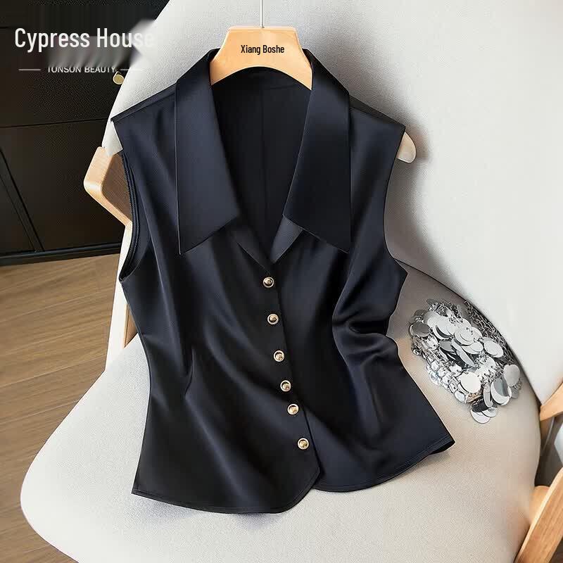 Silverbush Women s Solid Lapel Single-Breasted Vest M чёрный