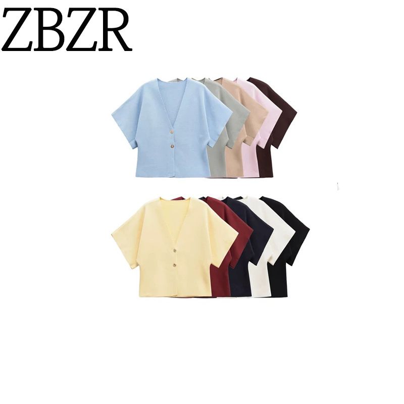 Zbzr Spring New Women Clothes Western Style French Style Versitile Fashion Short Sleeve Simple Knitted Outerwear 4192101