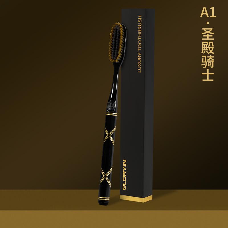 Single Pack Independent Boxed Black Gold Long Head Toothbrush,for Both Male and Female Adults, New Soft Bristled Toothbrush