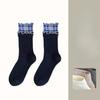Autumn and Winter Women's Mid-calf Socks, Black Ear Edge Socks, Trendy and Casual Checkered Patchwork Boneless Cotton Socks