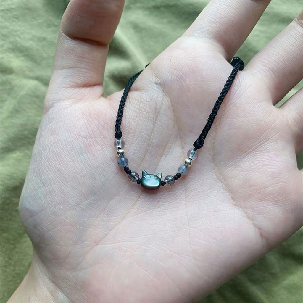 Set of 2 Cat Pendant Handchain Handcrafted Matching Bracelets with Shell Embellishments Handwoven Couples Wristchain