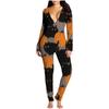 Women's Button-Down Halloween Print Functional Buttoned Flap Adults Jumpsuit