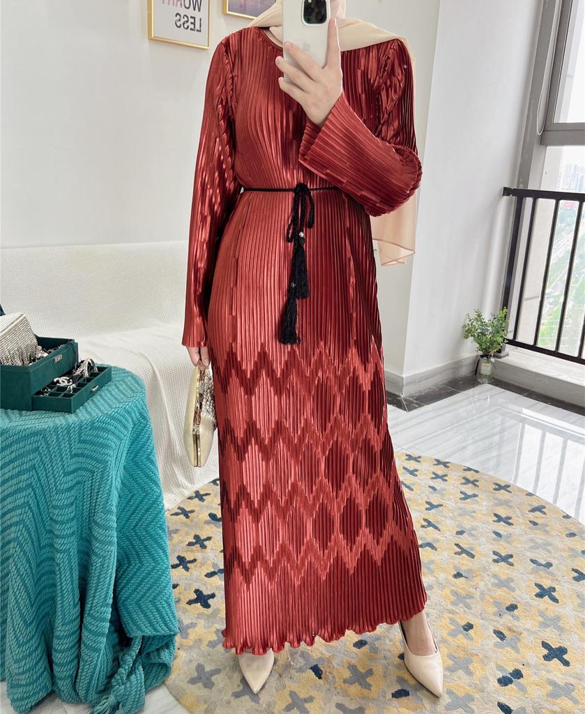 2022 Loriya Pleated Long Dress, European & Middle Eastern Style, Dubai Robe LR520