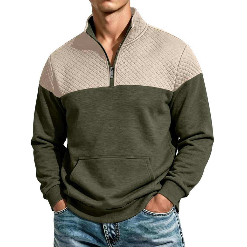 Men's Zip-Up Stand Collar Sweatshirt with Pattern, Loose Fit Casual for Fall Winter