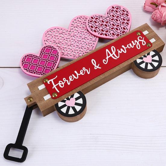 Valentine's Day Love Heart Car Ornament Farmhouse Rustic Handcrafted Wooden Heart Shape Car Table Sign Holiday Party Desktop Decoration