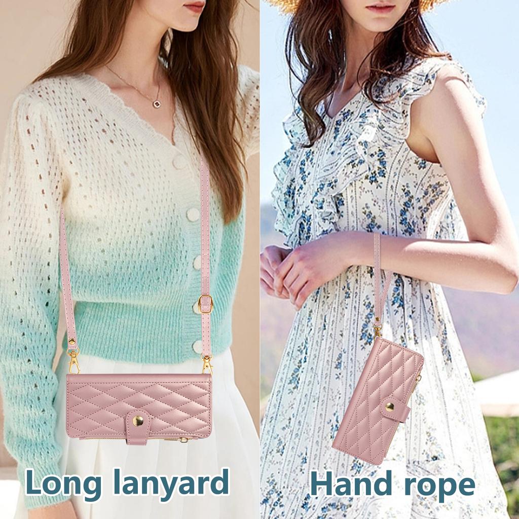 Crossbody Zipper Cards Solt Wallet Leather Rhombus Case for Samsung Galaxy Z Fold 7 6 5 4 3 5G Bag Pocket Long Lanyard Purse