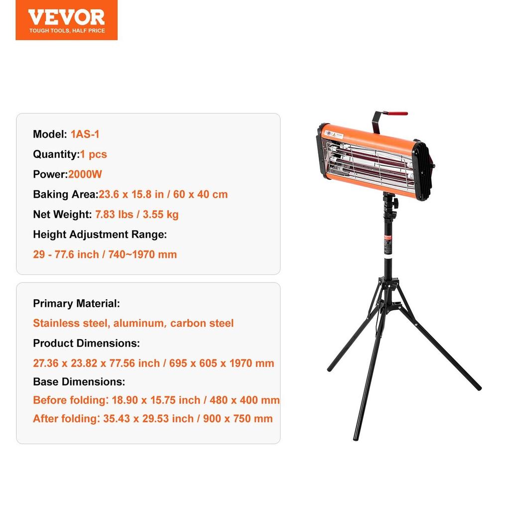 Handheld/Stand Infrared Paint Curing Lamp 2000W for Auto Drying Heating