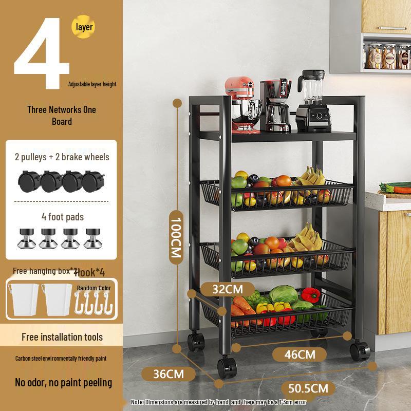 Multi-layer Movable Kitchen and Bathroom Storage Trolley and Vegetable Basket