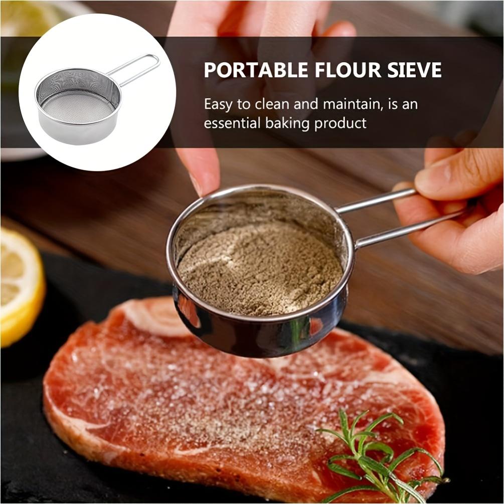 Nerezové jemné síto na mouku, práškový cukr, dávkovač mouky, třepačka pro čokoládový prášek Matcha, pečení
