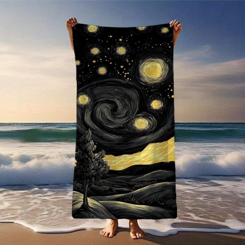 Van Gogh Starry Night Beach Towel - Modern Abstract Van Gogh Art Print,Soft Absorbent, Starry Sky Van Gogh s Iconic Night Scene W40*H60(CM)