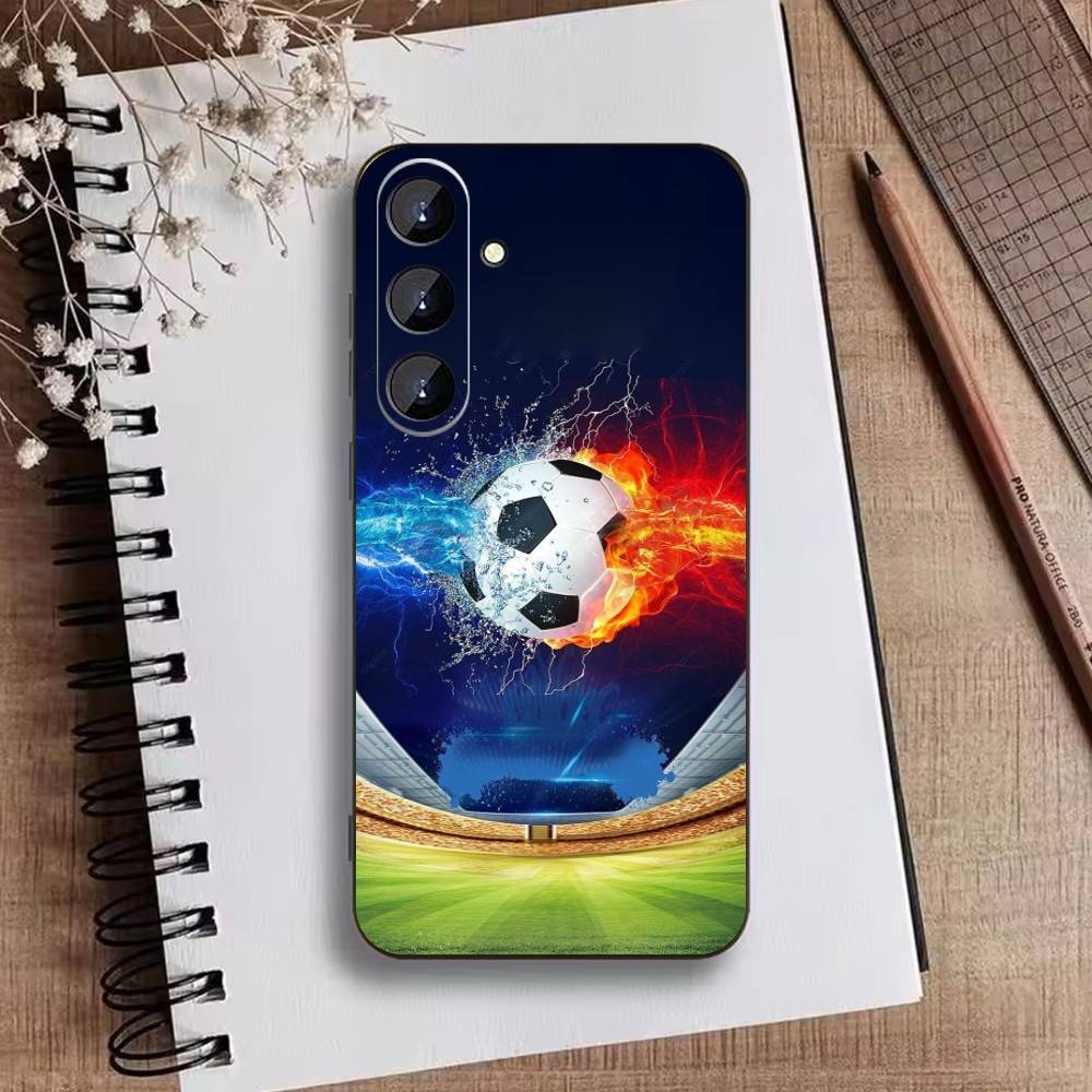Fire Football Soccer Ball  Phone Case For Samsung Galaxy A73,A21s,A22,A31,A52,A53,A71,A41Soft Black Shell