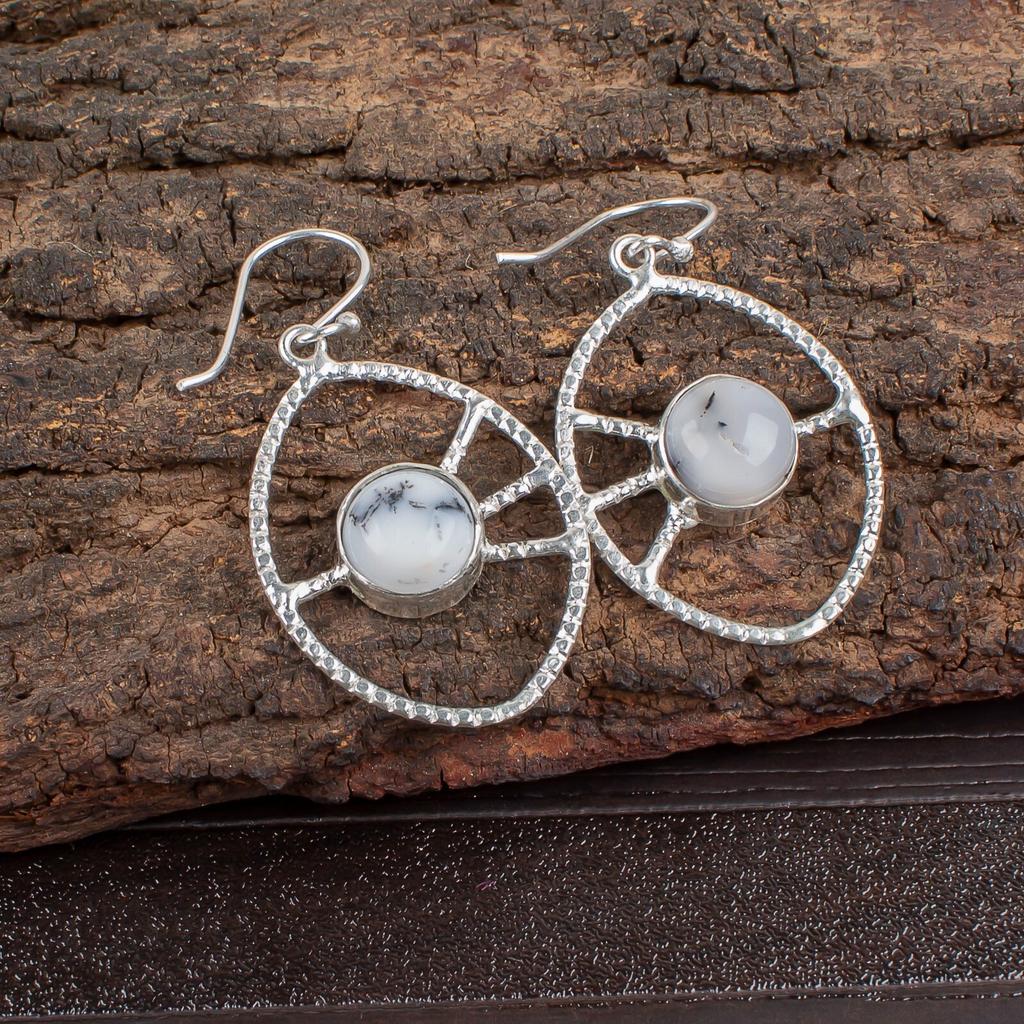 Dendritic Opal Gemstone 925 Sterling Silver Jewelry Handmade Hook Earrings 2.00" EE-52-25
