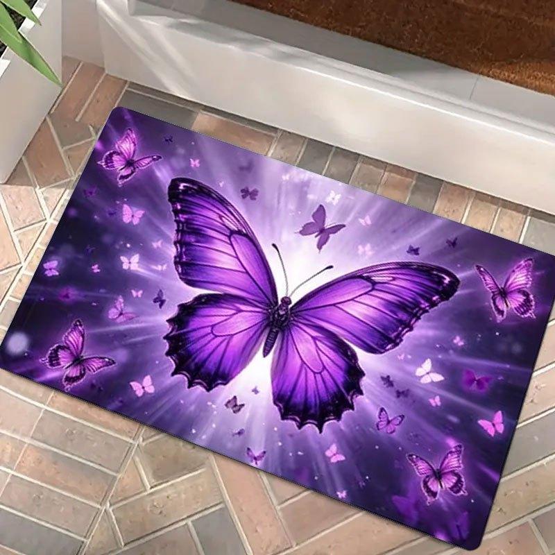 

1pc Modern Non-Slip Soft Plush Carpet - Butterfly Paisley/Striped/Solid Indoor Welcome Mat, Adhesive PVC Backing Suitable for Bedroom, Living Room 40cm x 60cm