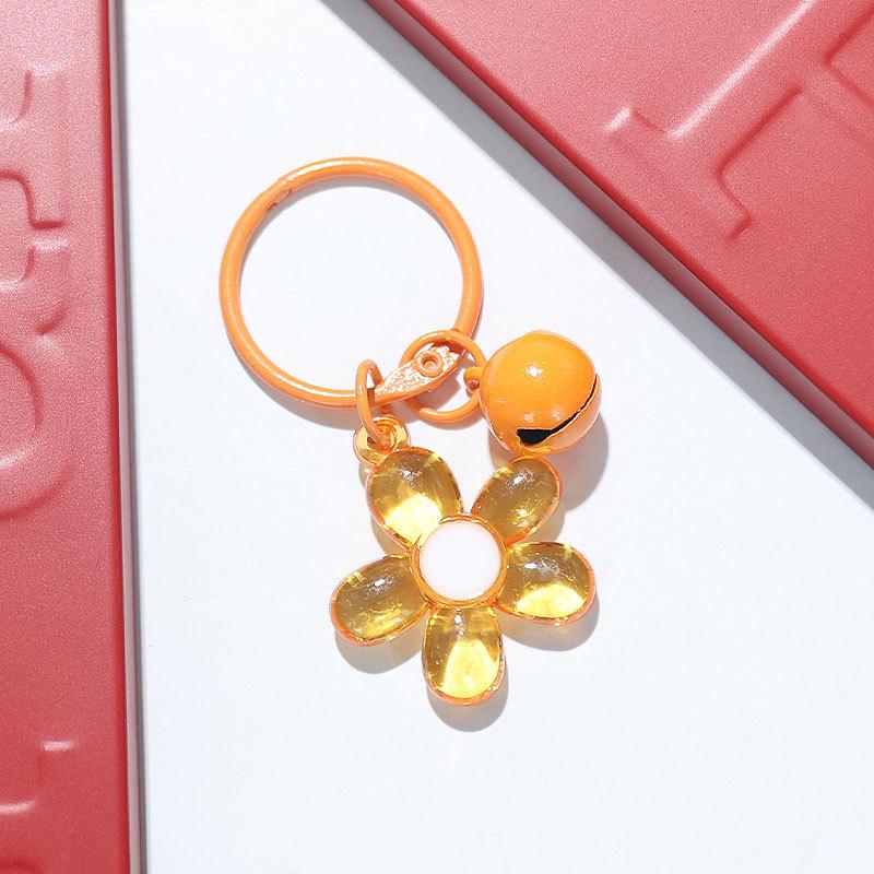 Fresh Five-Petal Flower Resin Keychain with Heart Bead - Girlish Flower Bag Charm
