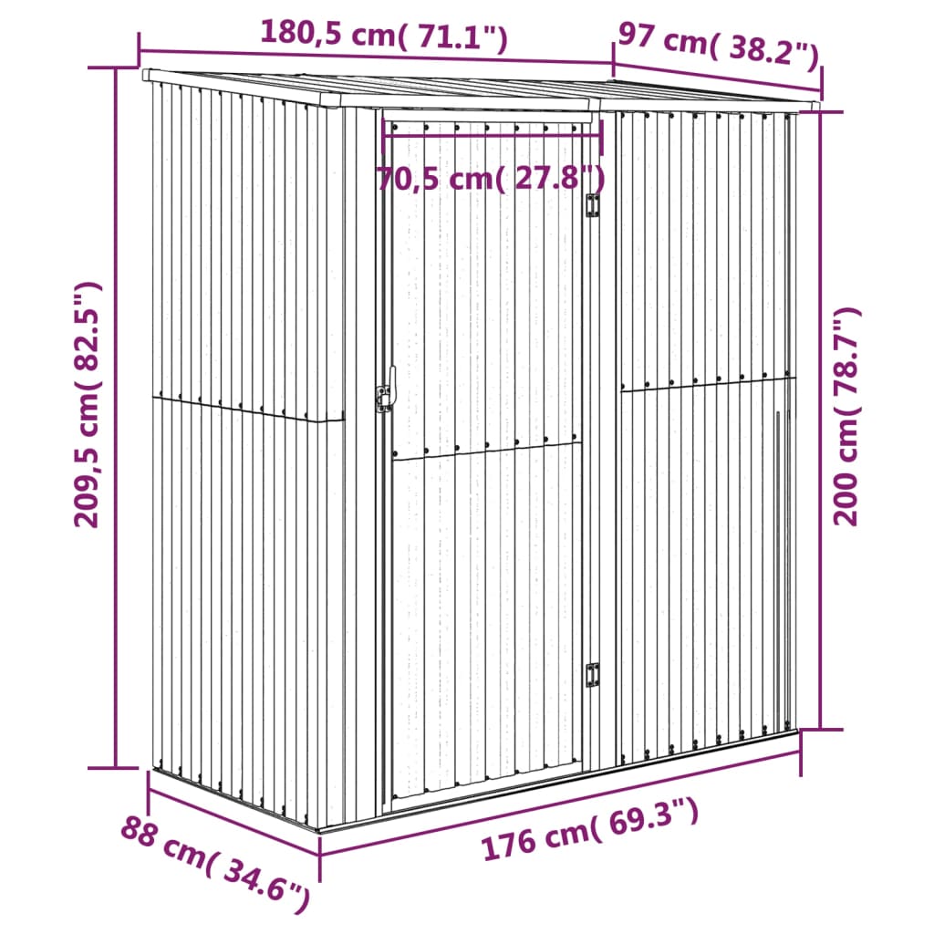 Vidaxl Szopa Ogrodowa, 180,5X97X209,5 Cm, Stal Stylizowana Na Drewno