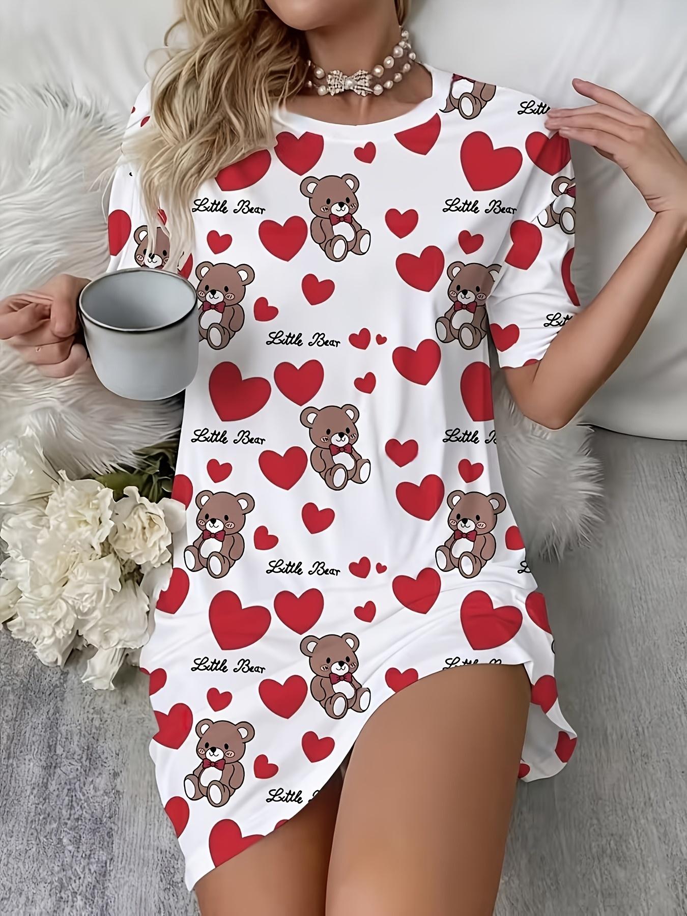 

Красивая женщина. Милые Медведи Модные Пижамы. Элегантное платье-футболка. Домашняя одежда с коротким рукавом для хорошего сна и комфортных сезонов. для Любимого/Любимой. 3XL дубильная кора