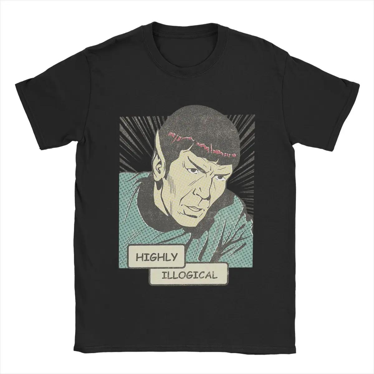 

Мужская футболка Stars Treks Spock Highly Illogical Повседневная футболка из чистого хлопка с коротким рукавом Футболка с круглым вырезом Топы размера плюс L чёрный