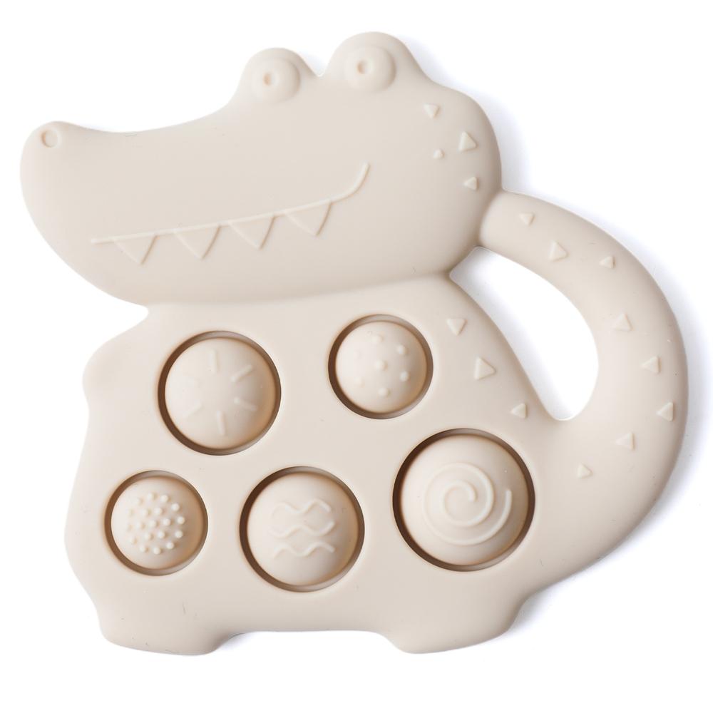 Silicone Baby Toys Dinosaur Fidget Toys Baby 0-12 Months Teething Toys Sensory Toys Silicone Hand Bell Silicone Teether Toys бежевый