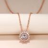 Double Layer Round Halo Prong Set Pendant Women Rose Tone Cable Link Clavicle Necklace