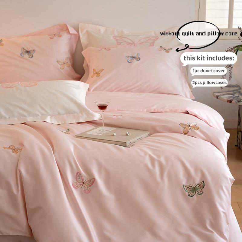 

3pcs butterfly embroidery Bedding set Duvet Cover Set (1*Duvet Cover + 2*Pillowcase, Without Core)for bedroom guest room 135x200cm розовый