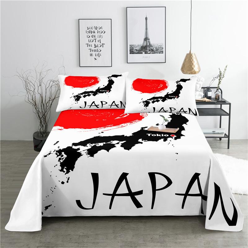 Japan Style 0.9/1.2/1.5/1.8/2.0m Fashion Digital Printing Polyester Bed Flat Sheet With Pillowcase For Woman Bedding Set
