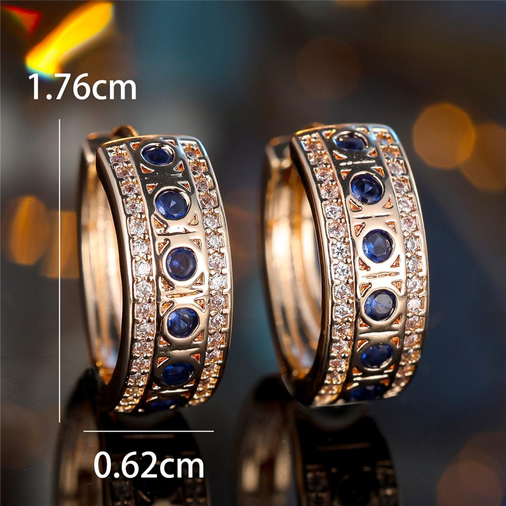 Cute Female Blue Round Zircon Stone Hoop Earrings  Gold Color Wedding Jewelry For Women