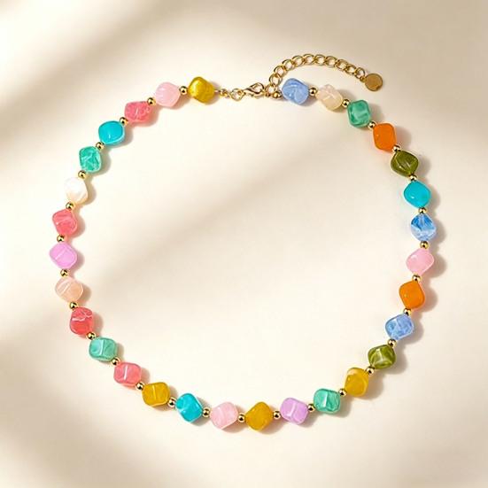 Colorful Chunky Beaded Necklace for Women Resin Beads Short Necklace Bohemian Style Chunky Choker for Summer Beach Holiday Party Vacation
