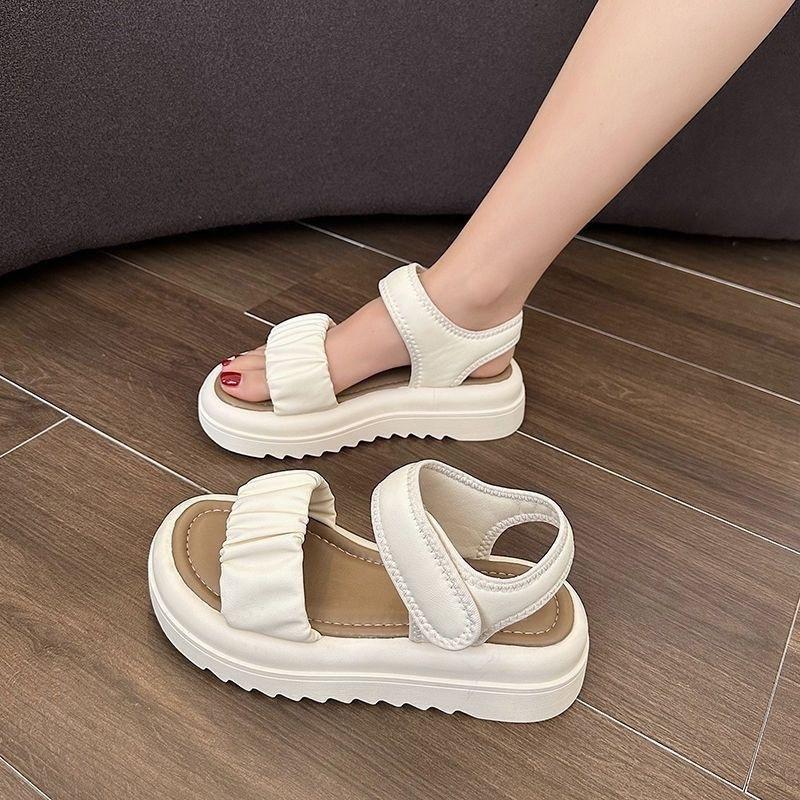 Real Soft Leather French Fairy Wind Soft-soled Sandals Female 2025 New Foreign Style Heightening Versatile Non-slip Roman Shoes