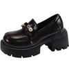 Black British style platform thick high-heeled small leather shoes women's 2025 new autumn retro versatile heightened loafers shoes