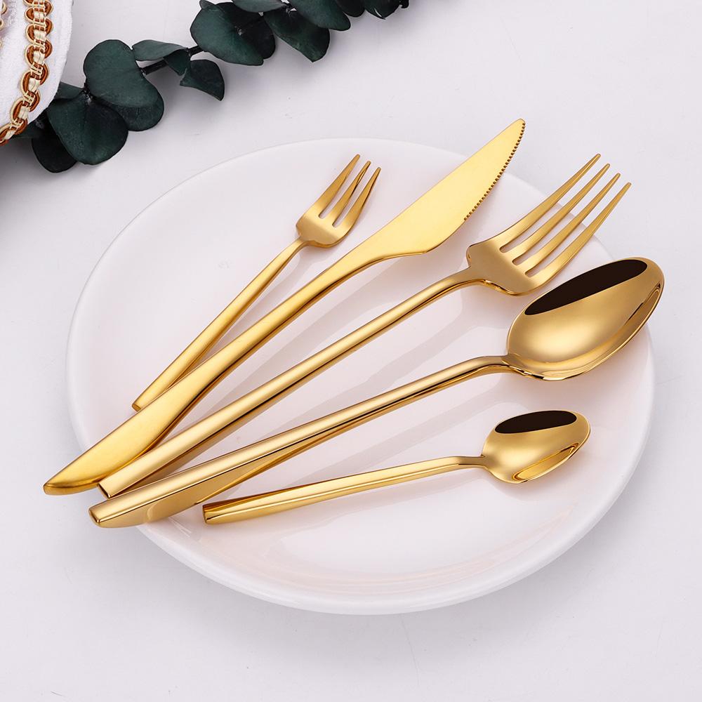 6/16/20/24/28Pcs Gold Tableware Stainless Steel 304 Cutlery Set Mirror Dinner Set Western Knife Fork Spoon Elegant Flatware