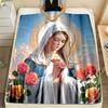 1PC Praying Virgin with Roses Print Blanket Warm Soft Fluffy Kids and Adult Sofa Bed Throw Blanket Outdoor Travel Camping RV