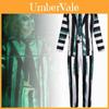 Snygg Beetlejuice Cosplay-dräkt med gröna, svarta och vita ränder Mjukt tyg